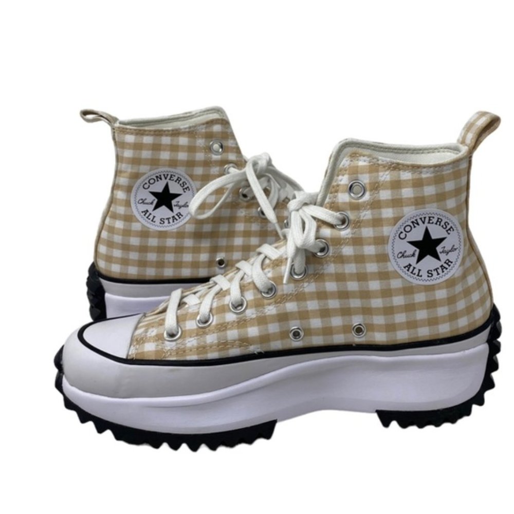 Converse Run Star Hi Platform Shoes Women Size White Beige Plaid Canvas A05999C - Picture 6 of 10